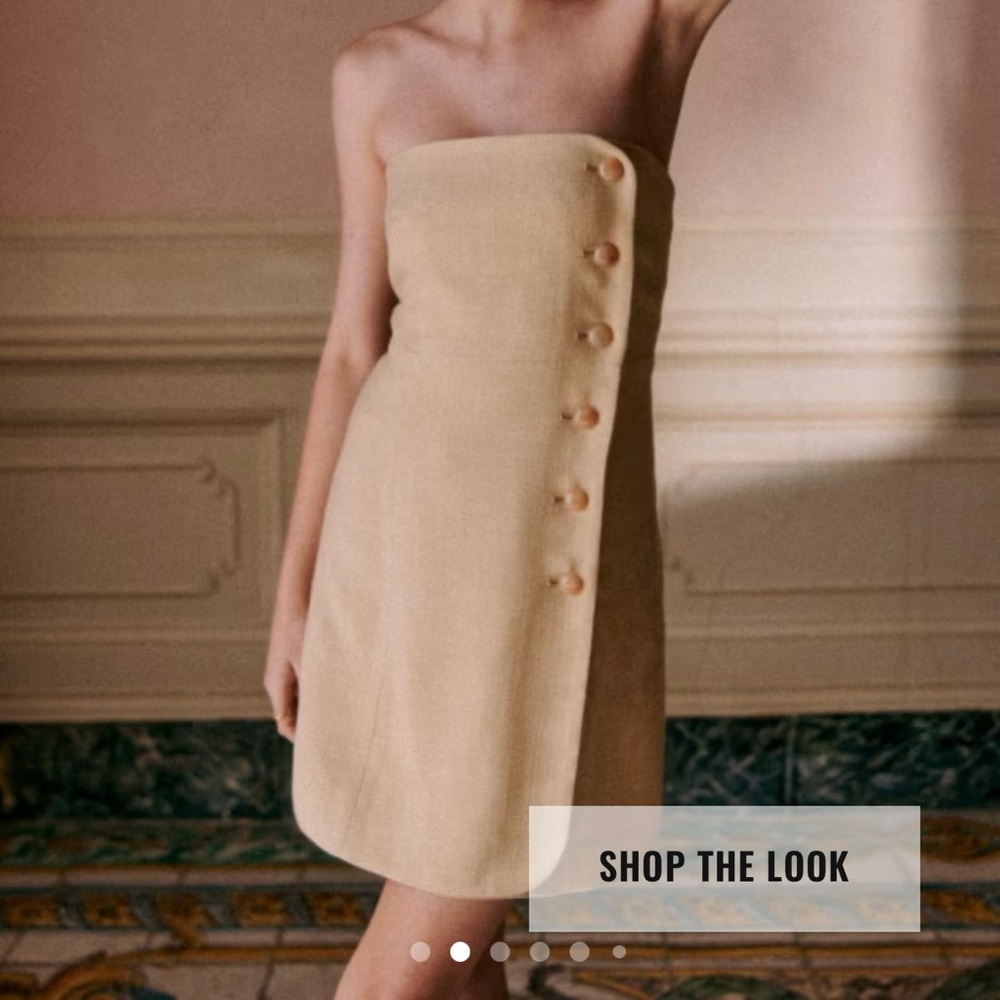 Sezane Tan Strapless Asymmetrical Cocktail Dress